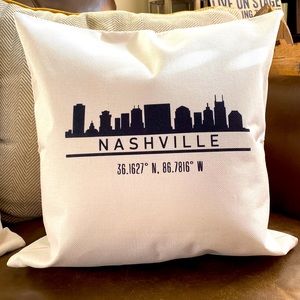 BRAND NEW Nashville Throw Pillow. 18”x18” Canvas Pillow Case w/ pillow inside.